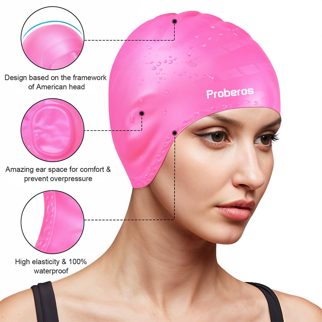 Proberos Silicone Swim Cap, Classic Silicone Swimming Cap for Adults, Swimming Cap Long Hair, Swimming Pool Cap, Waterproof Silicone Swimming Cap for Adult Woman and Men Pink Proberos Silicone Swim Cap, Classic Silicone Swimming Cap for Adults, Swimming Cap Long Hair, Swimming Pool Cap, Waterproof Silicone Swimming Cap for Adult Woman and Men Pink